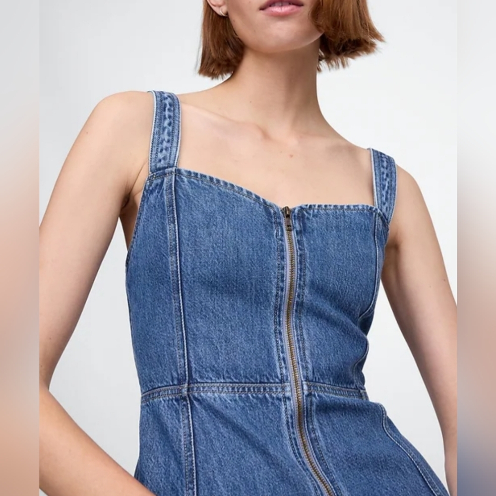 GAP Strapless Blue Denim Midi Dress - Picture 3 of 13